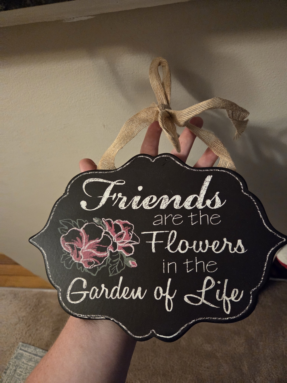 Black Floral Wall Decor 'Friends are the Flowers In The Garden Of Life' Sign